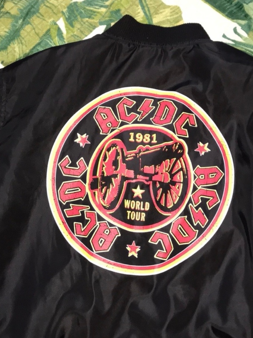 AC/DC 1981 World Tour Black Bomber Jacket - Band Logo Back Print unisex jacket